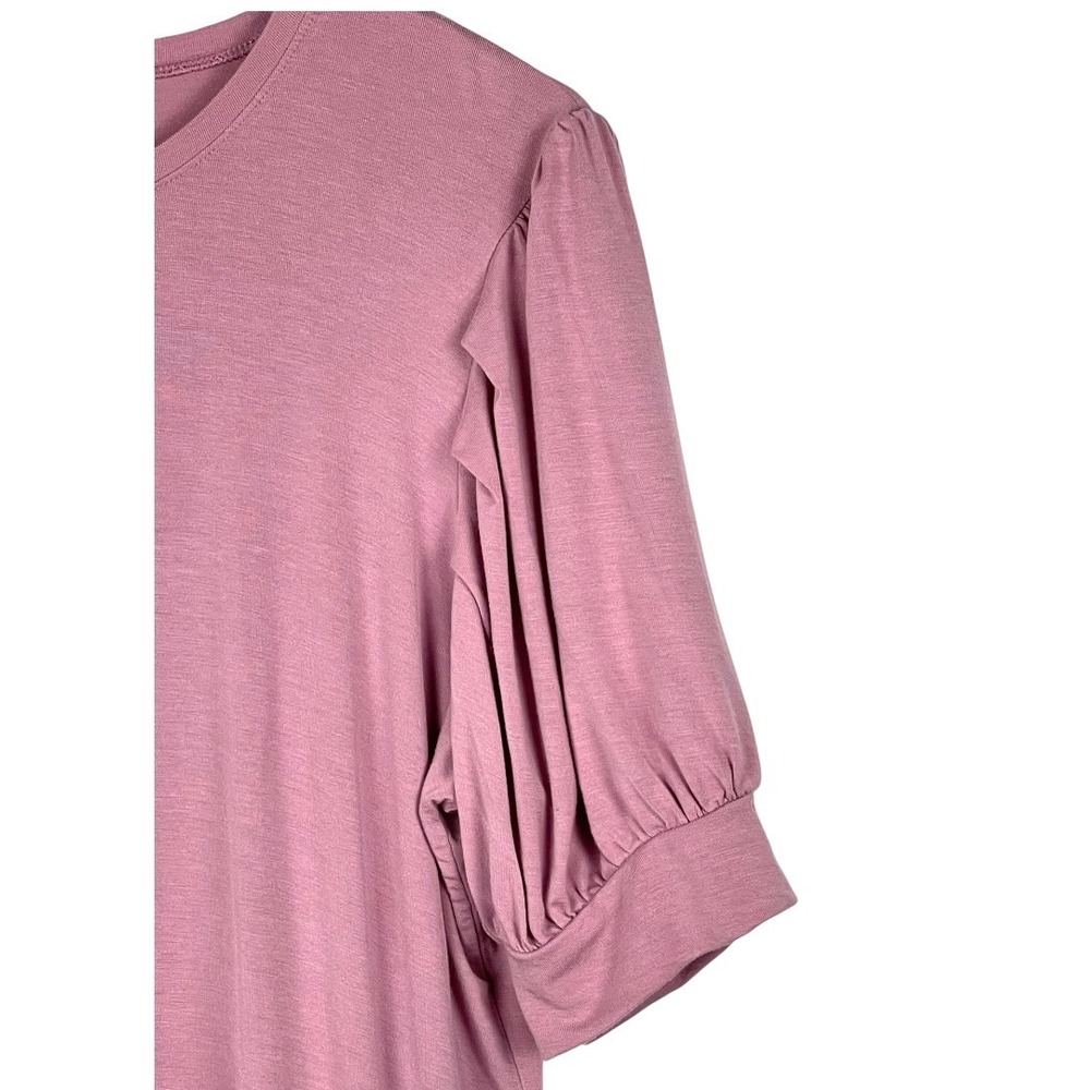 Madison Grey Puff Sleeve Top Women XL Mauve Pink Good Pleated Knit crew neck Tee - Picture 4 of 11